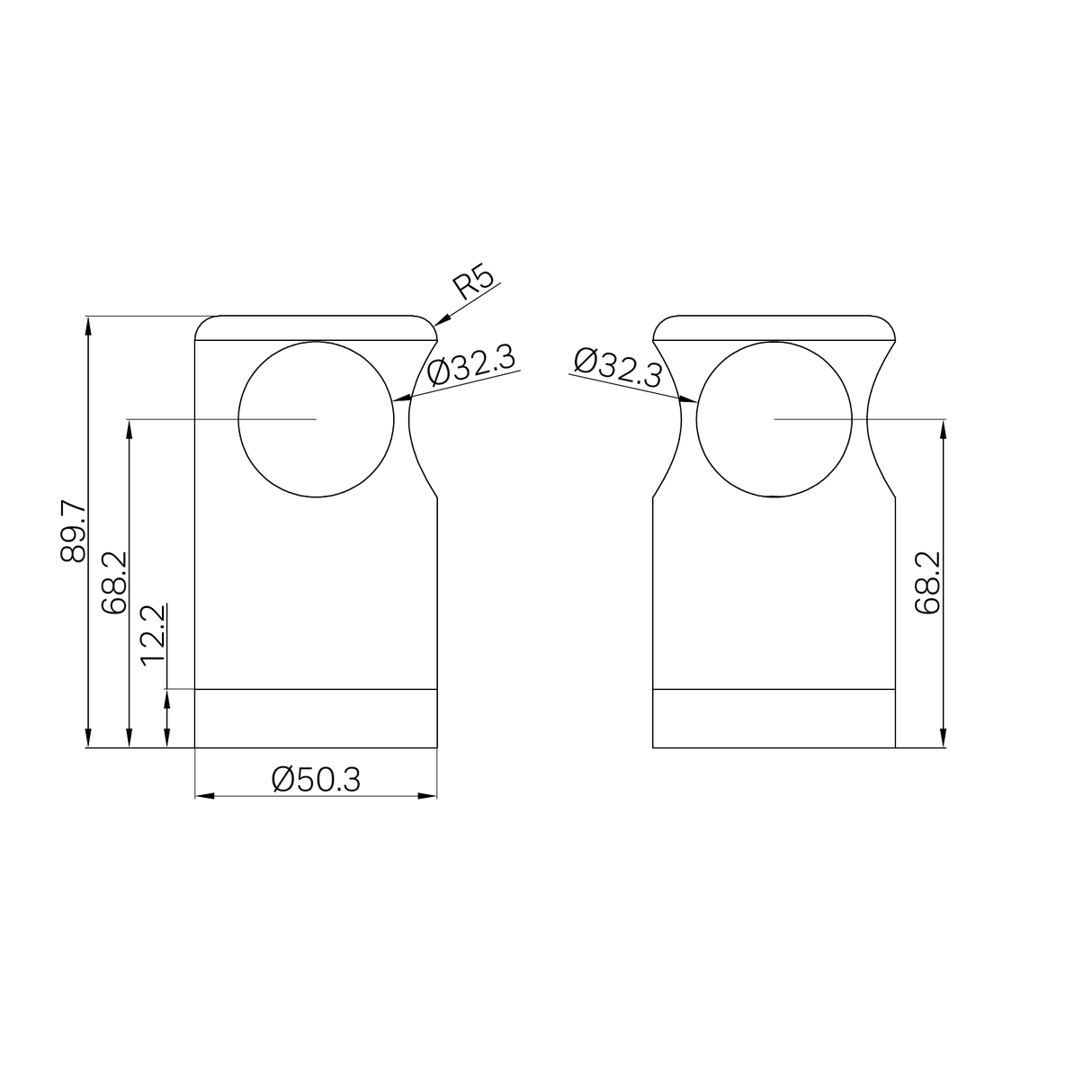 A line drawing of Nero Tapware Mecca Care Make Your Own 32mm Grab Rail T Bar Bracket Brushed Bronze
