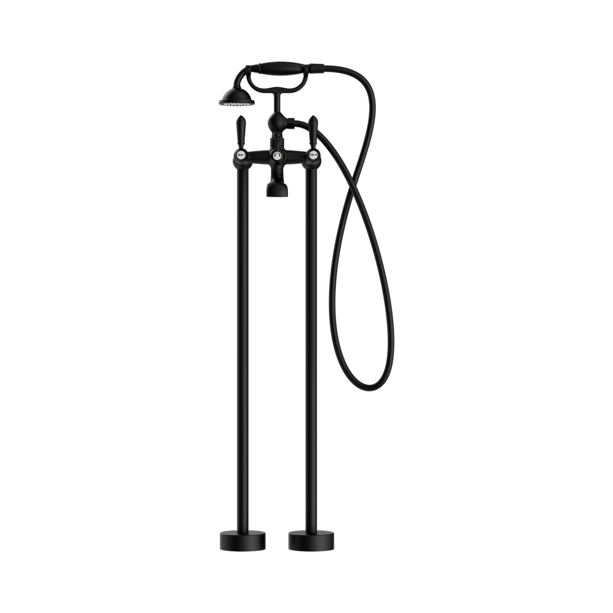 An image of Nero Tapware York Freestanding Bath Set With Metal Hand Shower Matte Black
