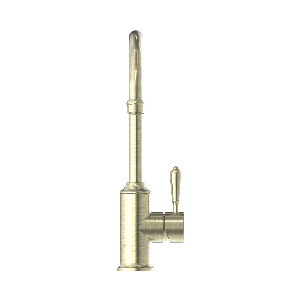 An image of Nero Tapware York Kitchen Mixer Gooseneck Spout With Metal Lever Aged Brass