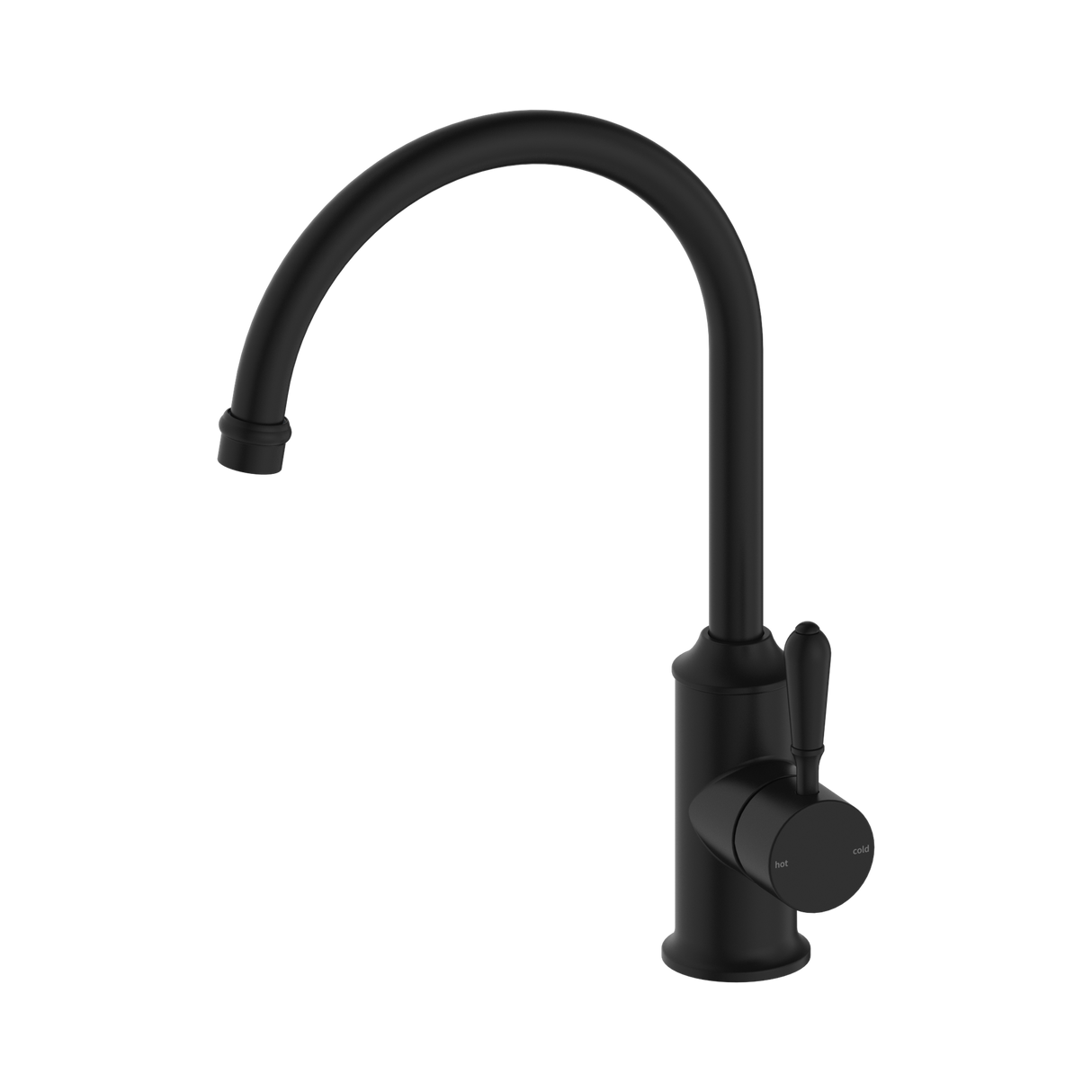 An image of Nero Tapware York Kitchen Mixer Gooseneck Spout With Metal Lever Matte Black