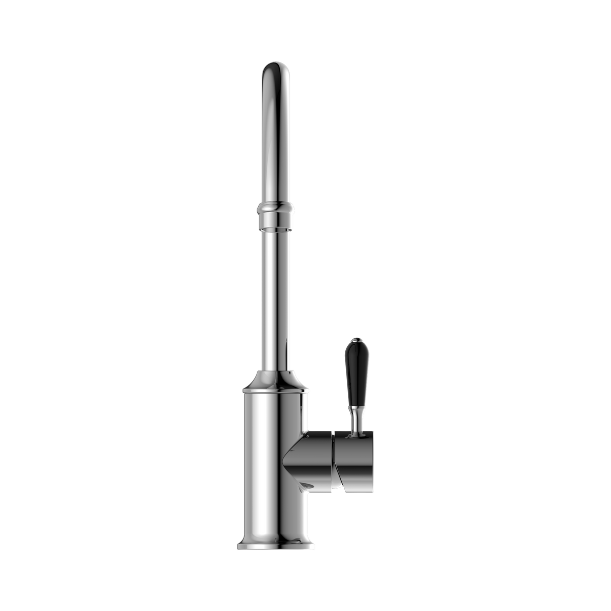 An image of Nero Tapware York Kitchen Mixer Gooseneck Spout With Black Porcelain Lever Chrome