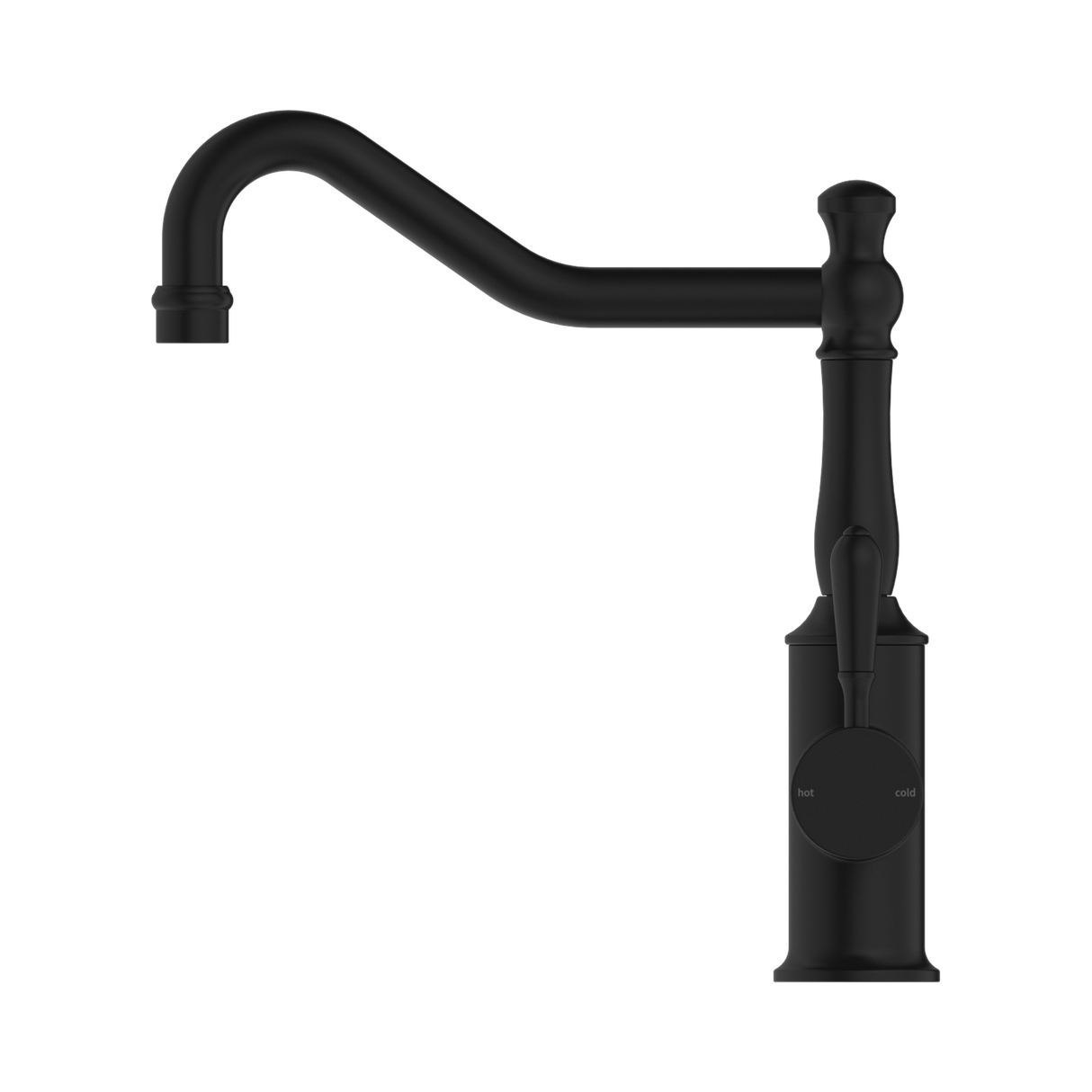 An image of Nero Tapware York Kitchen Mixer Hook Spout With Metal Lever Matte Black
