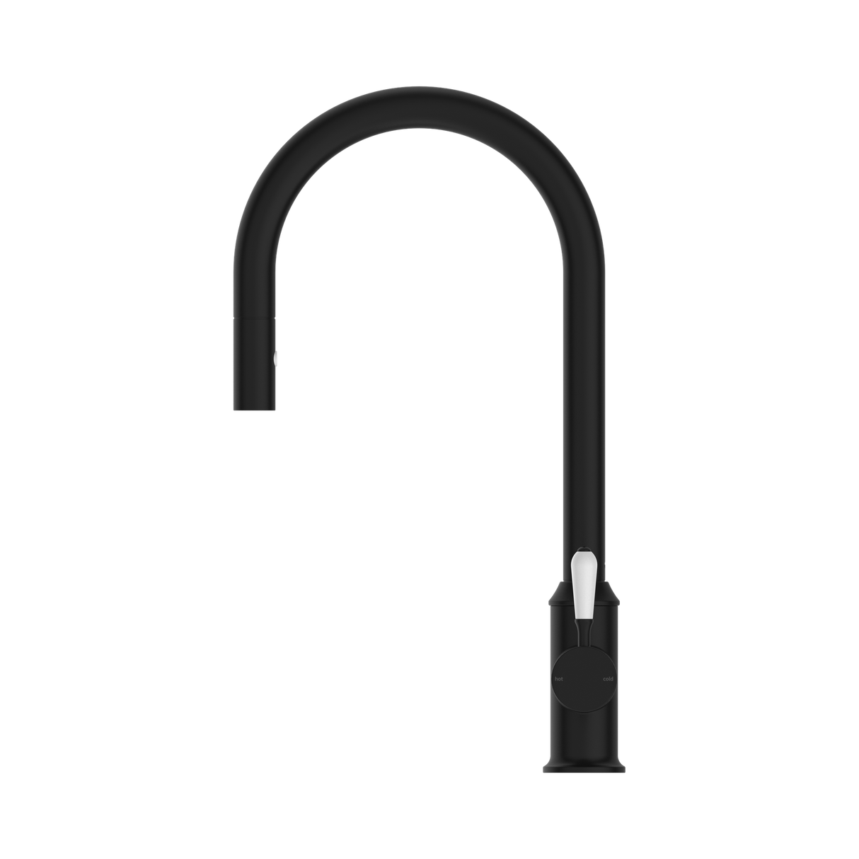 An image of Nero Tapware York Pull Out Sink Mixer With Vegie Spray Function With White Porcelain Lever Matte Black
