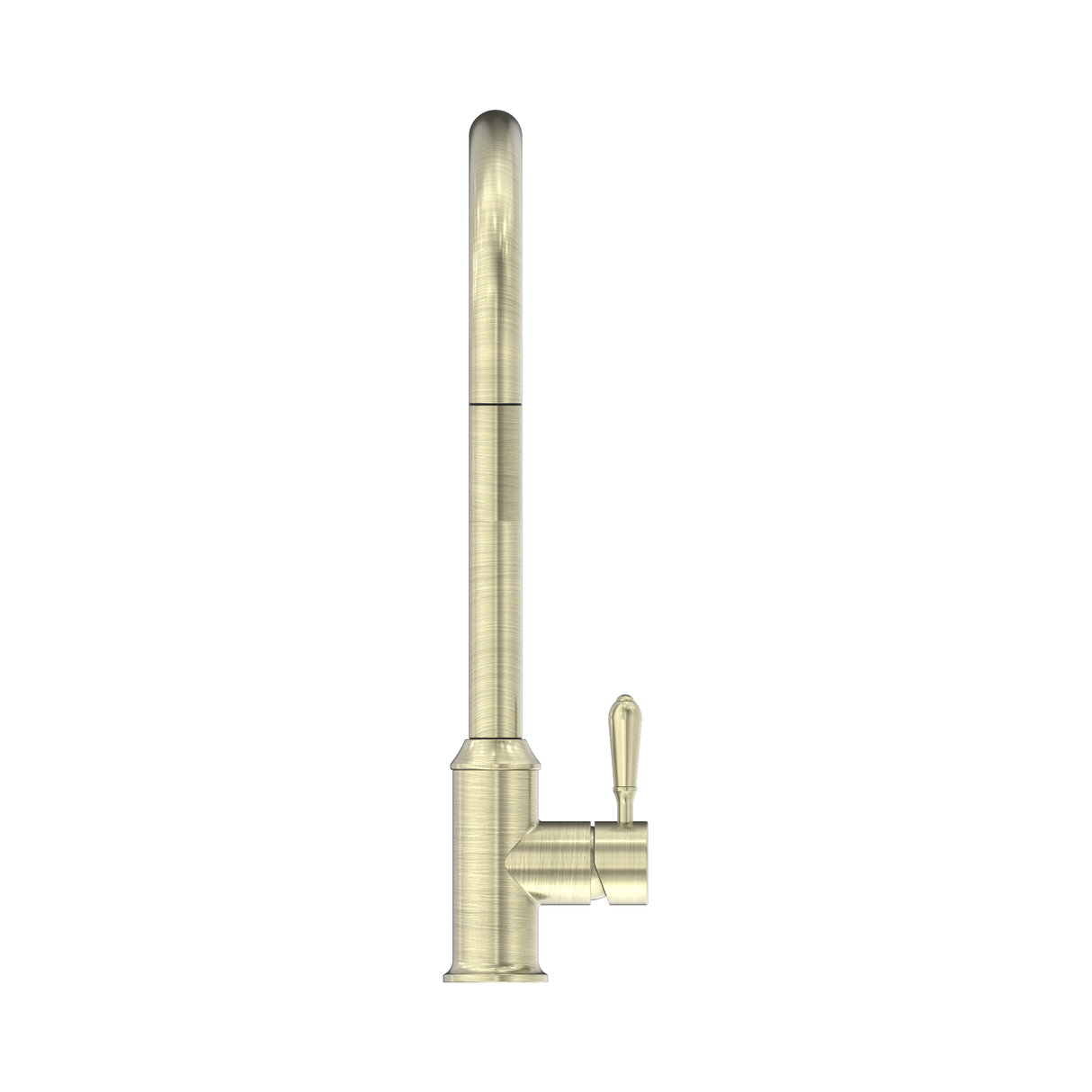 An image of Nero Tapware York Pull Out Sink Mixer With Vegie Spray Function With Metal Lever Aged Brass