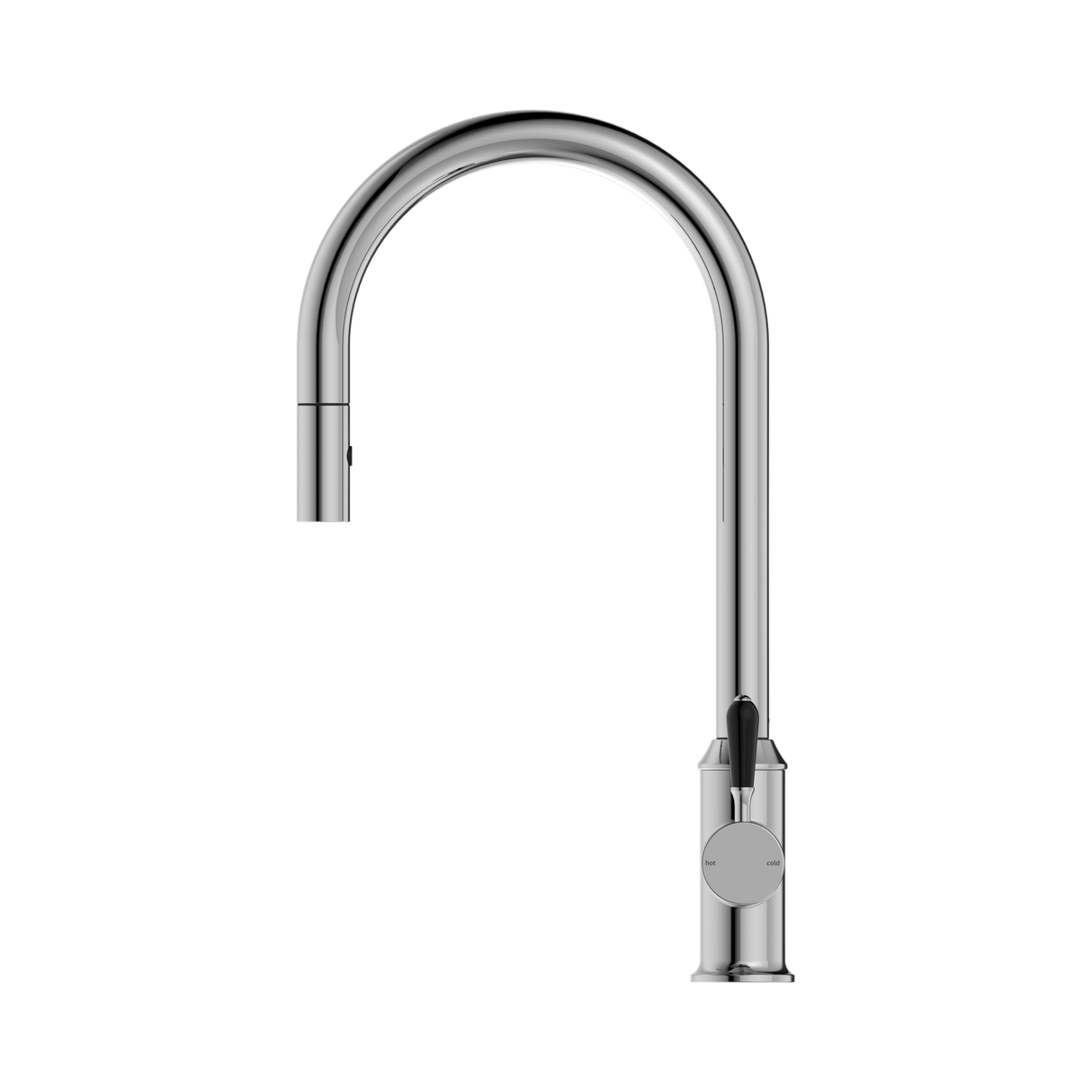 An image of Nero Tapware York Pull Out Sink Mixer With Vegie Spray Function With Black Porcelain Lever Chrome
