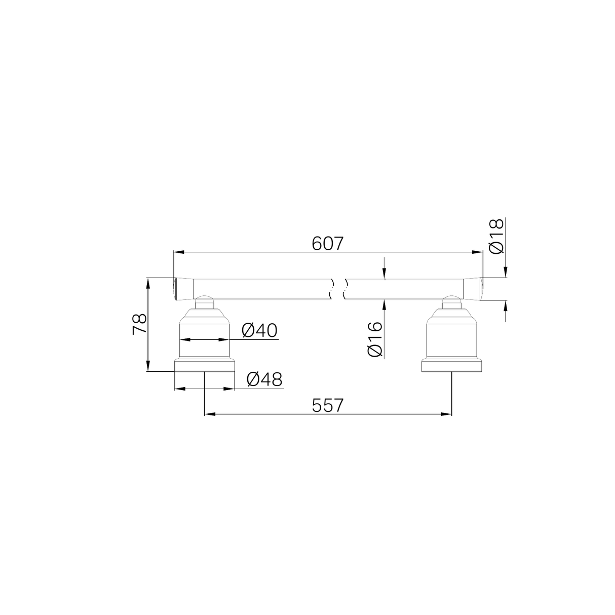 A line drawing of Nero Tapware York Single Towel Rail 600mm Matte Black