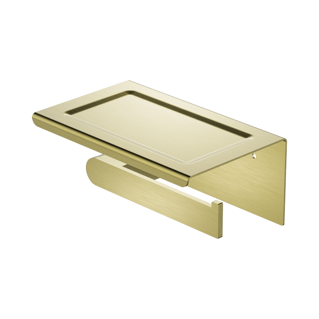 An image of Nero Tapware Bianca Toilet Roll Holder With Phone Holder Brushed Gold