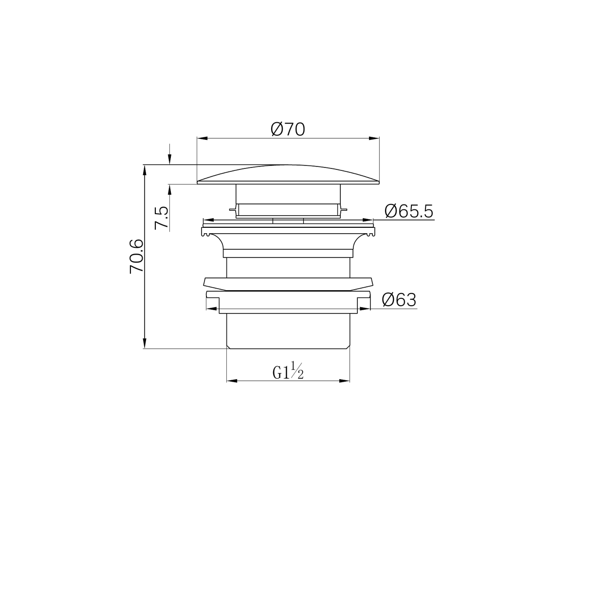 A line drawing of Nero Tapware 40mm Bath Pop-Up Plug With Removable Waste No Overflow Chrome