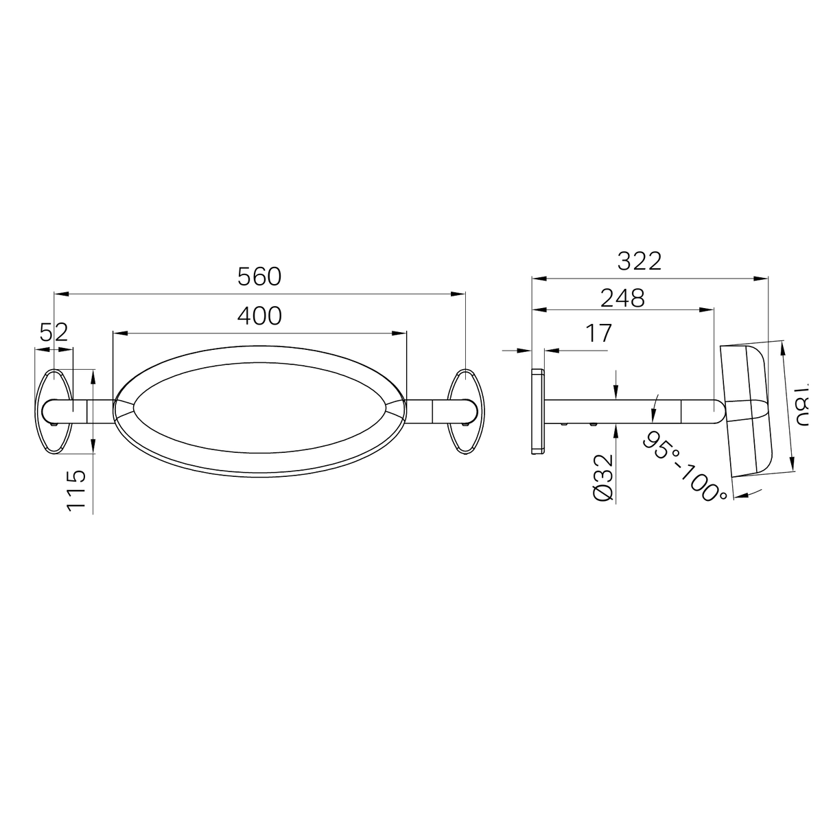 A line drawing of Nero Tapware Mecca Care DDA Accessible Toilet Backrest Chrome