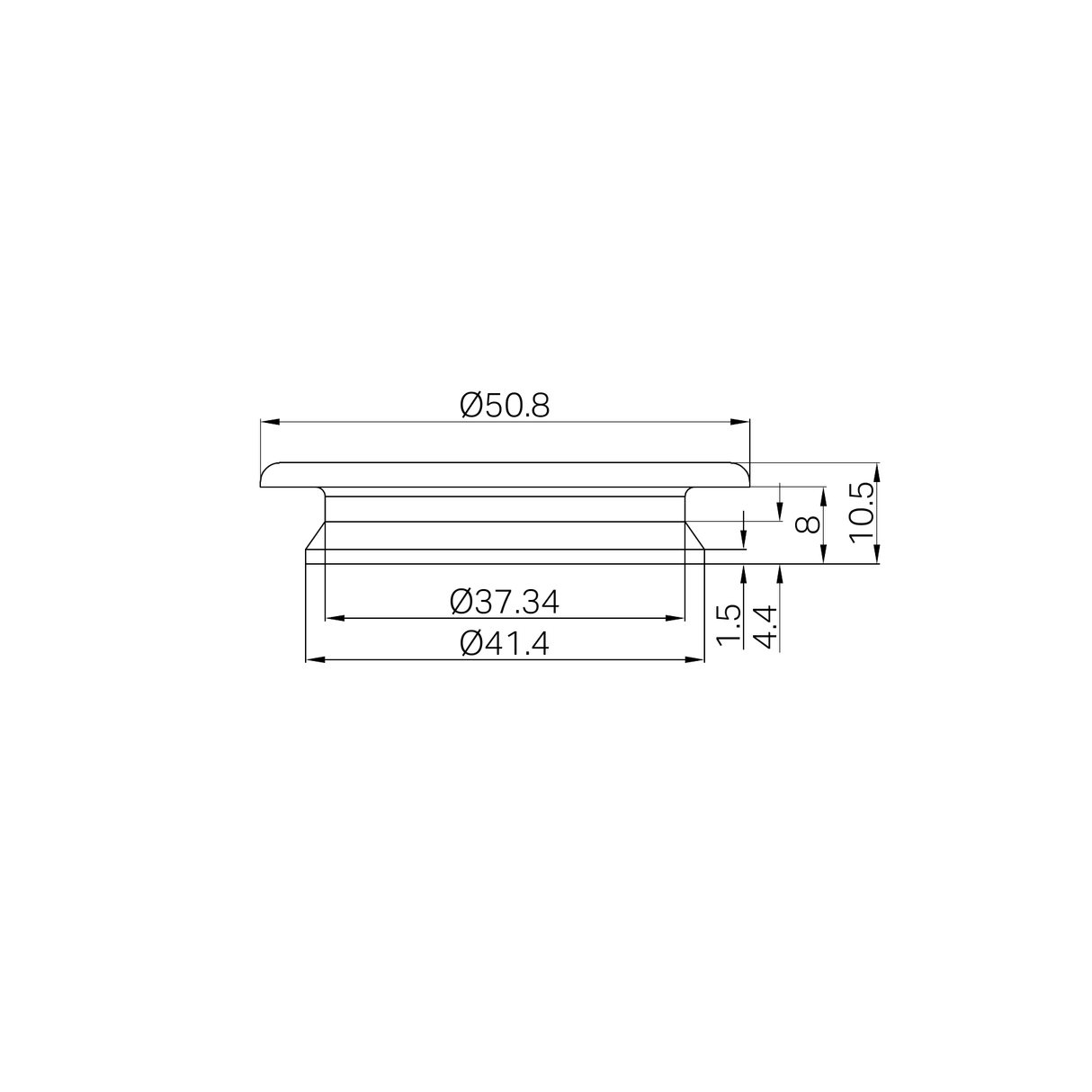 A line drawing of Nero Tapware Mecca Care 32mm Grab Rail Cap Brushed Nickel
