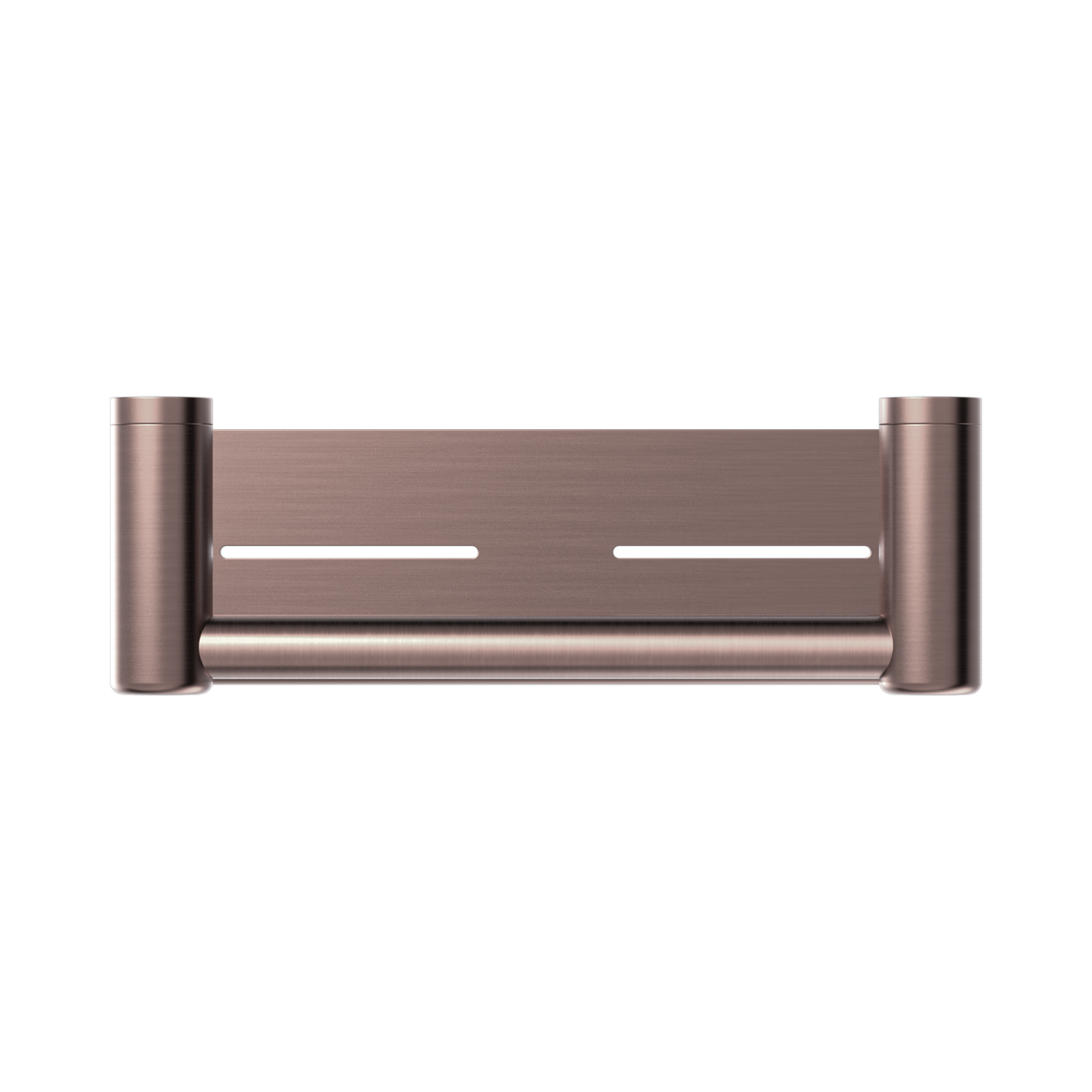 An image of Nero Tapware Mecca Care 25mm Grab Rail With Shelf 300mm Brushed Bronze