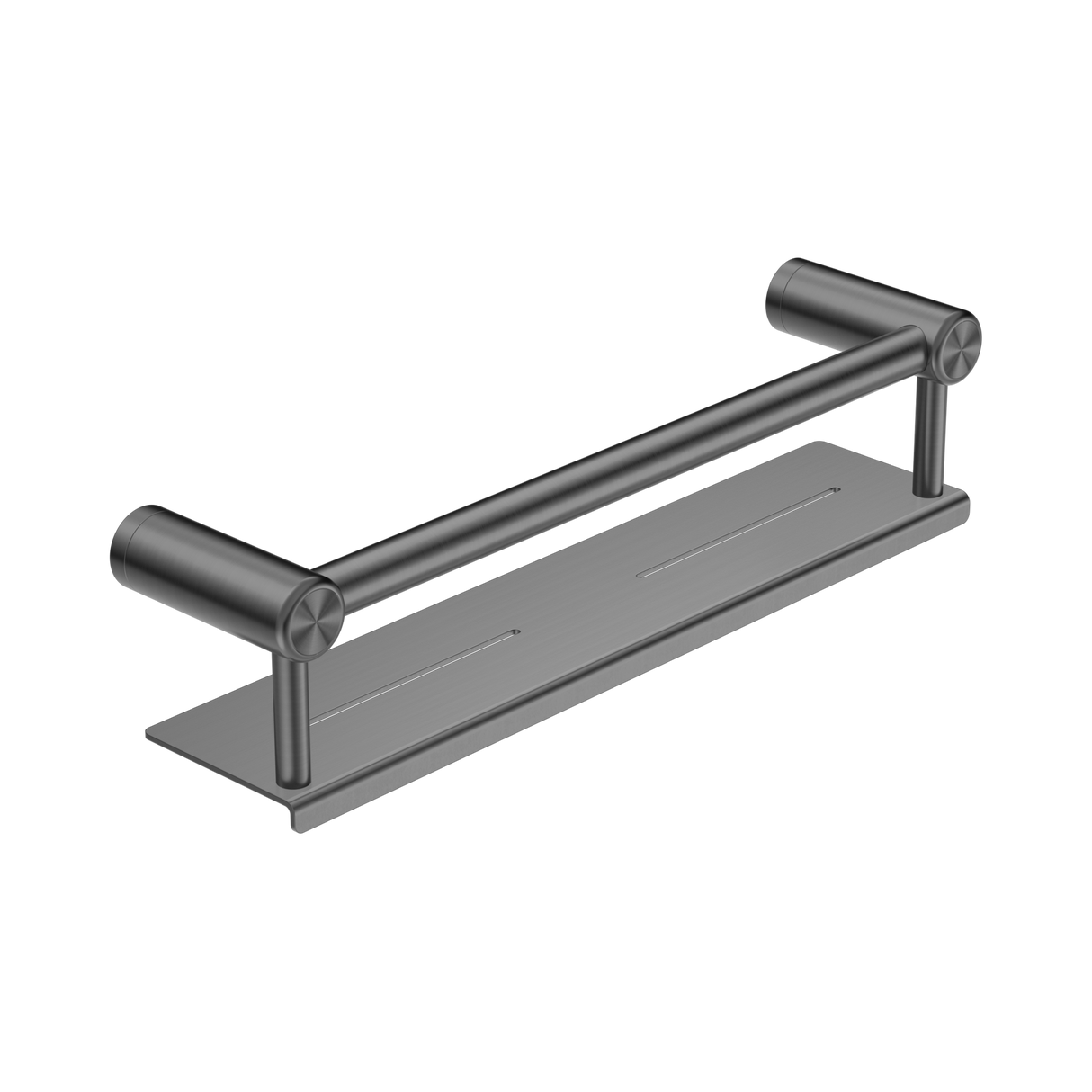 An image of Nero Tapware Mecca Care 25mm Grab Rail With Shelf 450mm Gun Metal