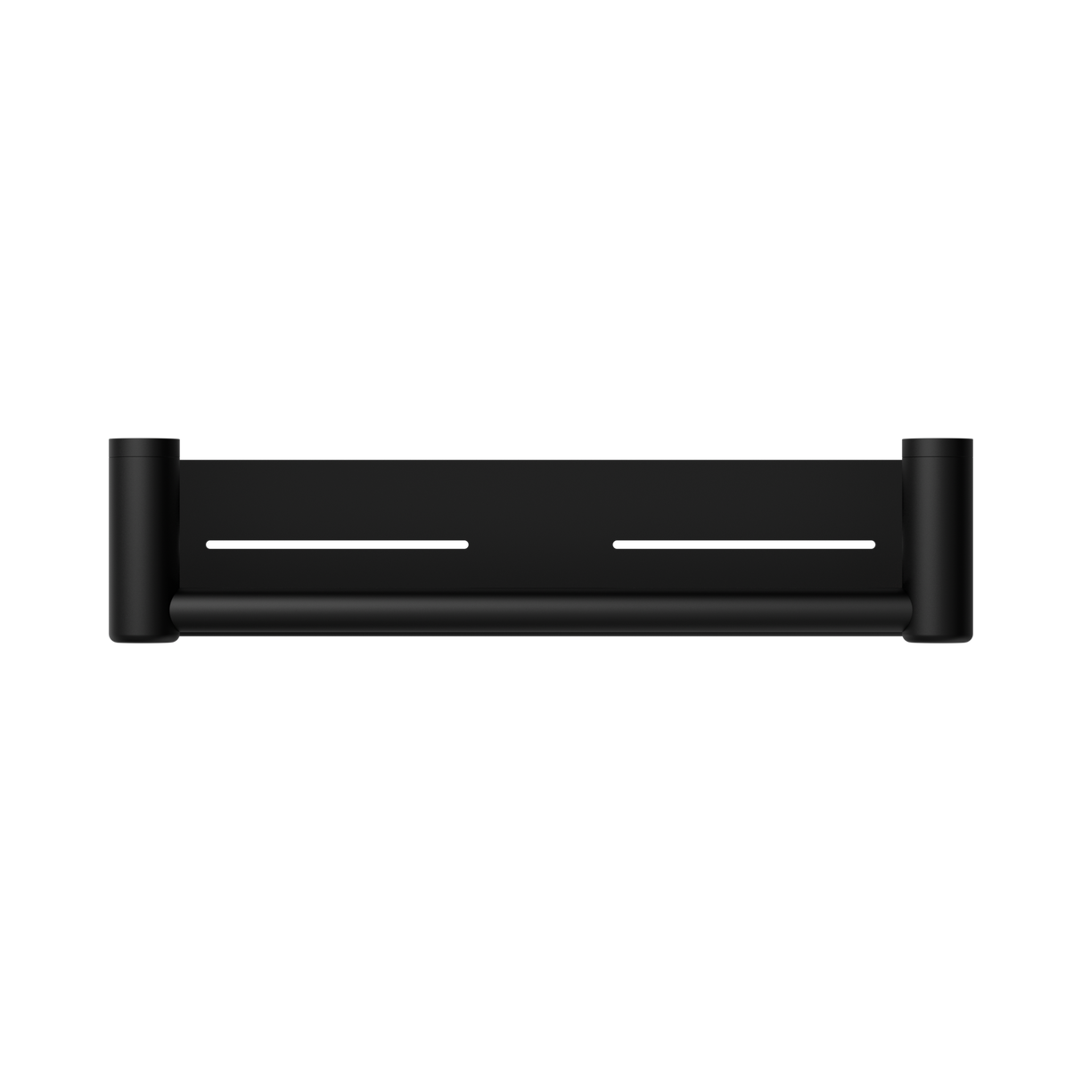 An image of Nero Tapware Mecca Care 25mm Grab Rail With Shelf 450mm Matte Black