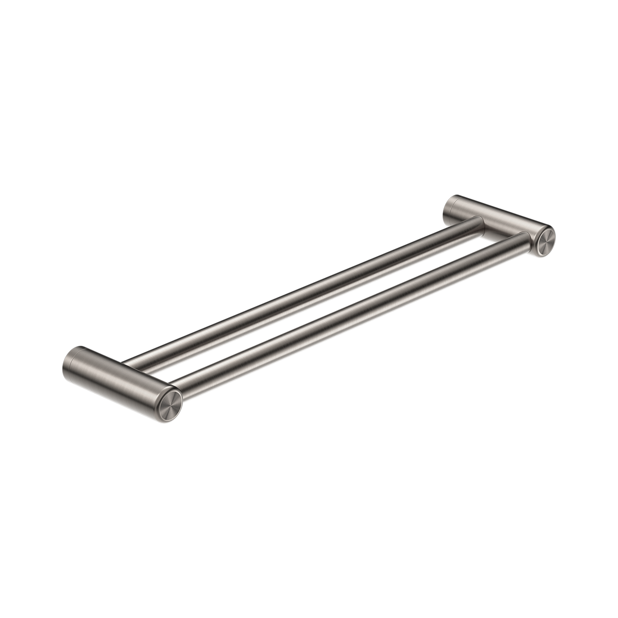 An image of Nero Tapware Mecca Care 25mm Double Towel Grab Rail 600mm Brushed Nickel