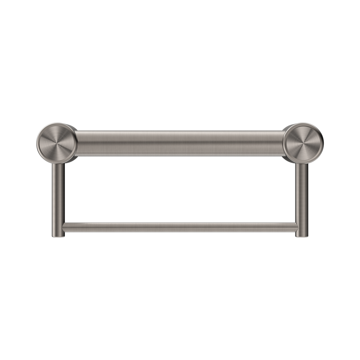 An image of Nero Tapware Mecca Care 32mm Grab Rail With Towel Holder 300mm Brushed Nickel