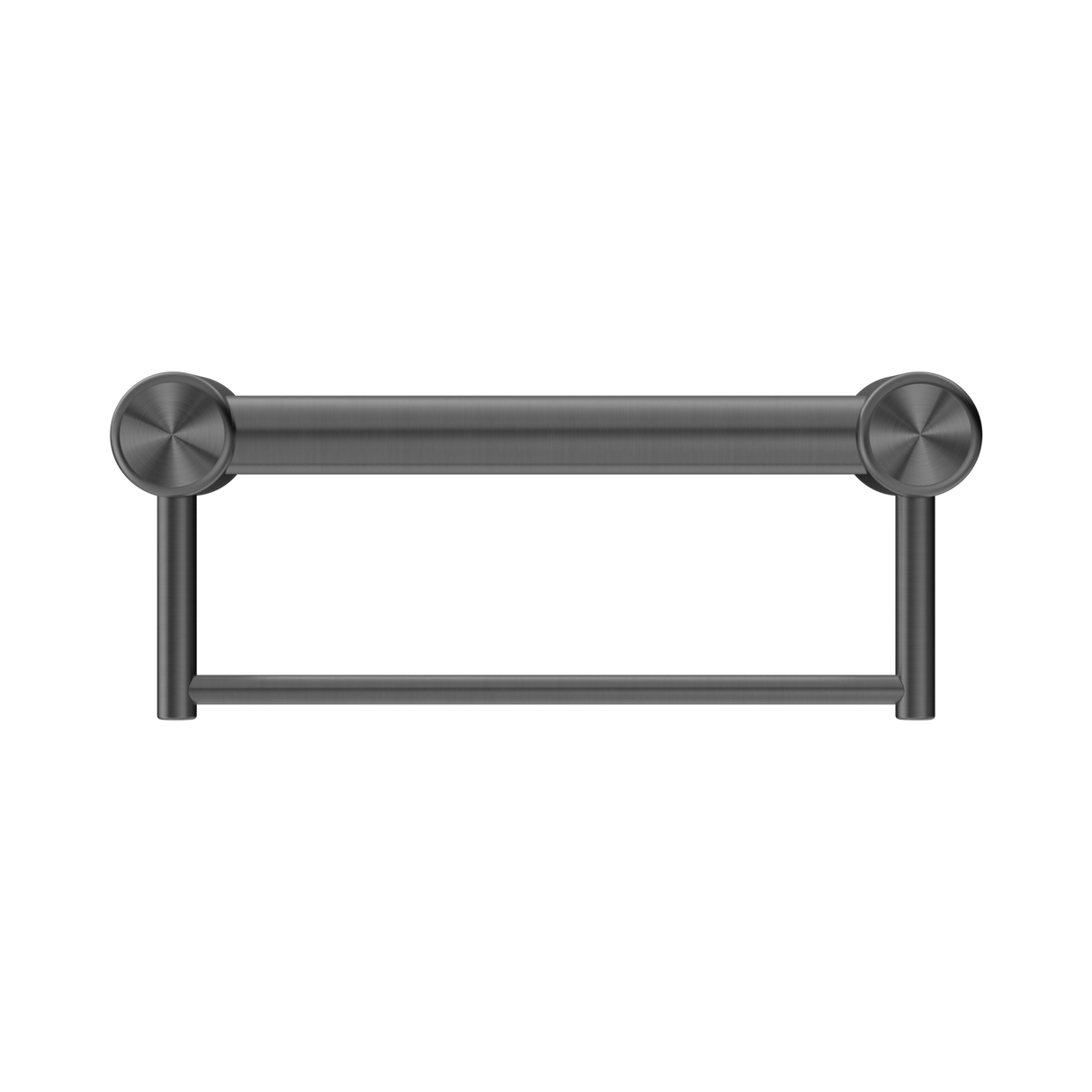 An image of Nero Tapware Mecca Care 32mm Grab Rail With Towel Holder 300mm Gun Metal