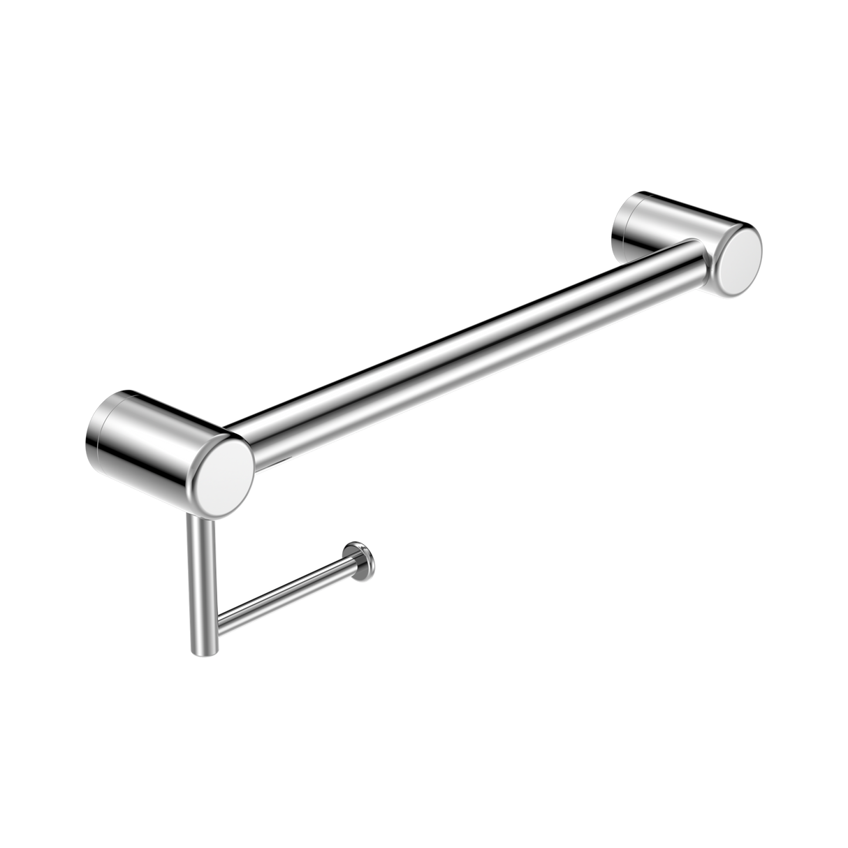 An image of Nero Tapware Mecca Care 32mm Grab Rail With Toilet Roll Holder 450mm Chrome