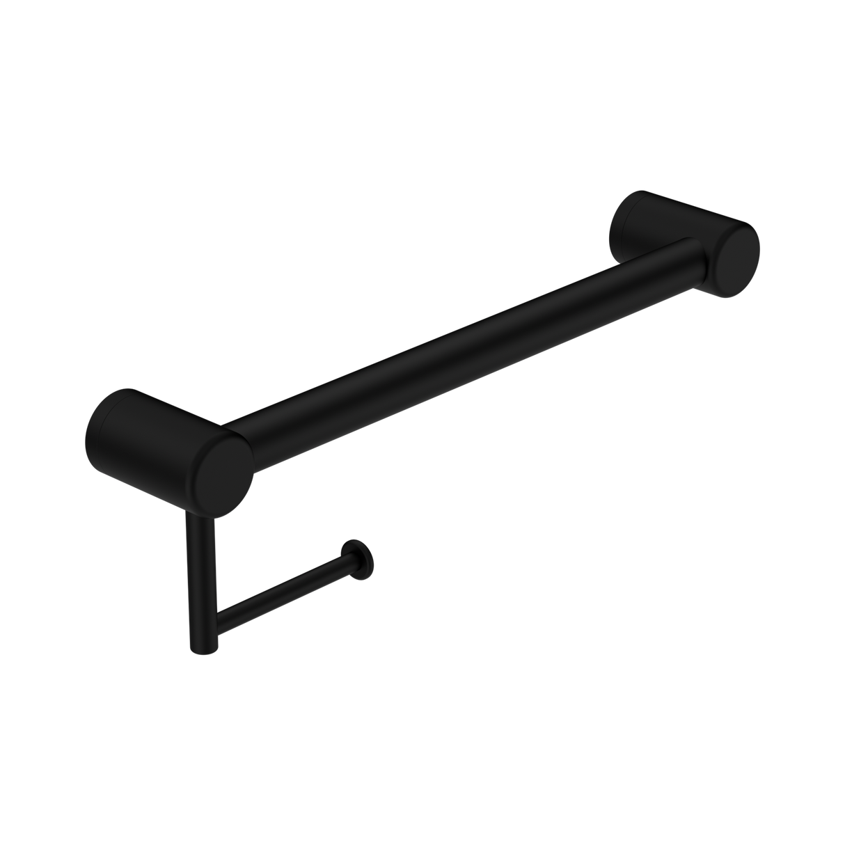 An image of Nero Tapware Mecca Care 32mm Grab Rail With Toilet Roll Holder 450mm Matte Black
