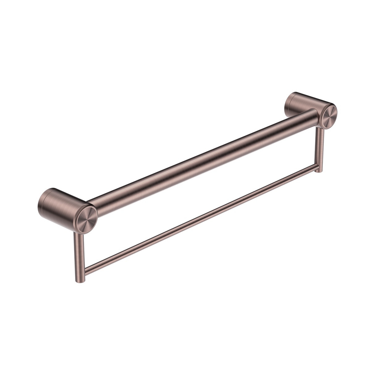 An image of Nero Tapware Mecca Care 32mm Grab Rail With Towel Holder 600mm Brushed Bronze