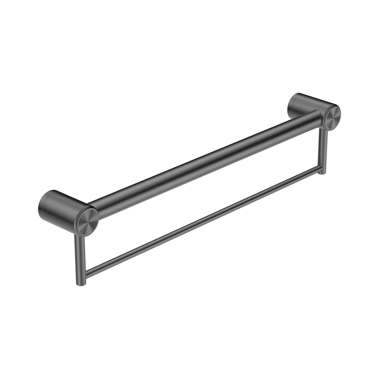 An image of Nero Tapware Mecca Care 32mm Grab Rail With Towel Holder 600mm Gun Metal