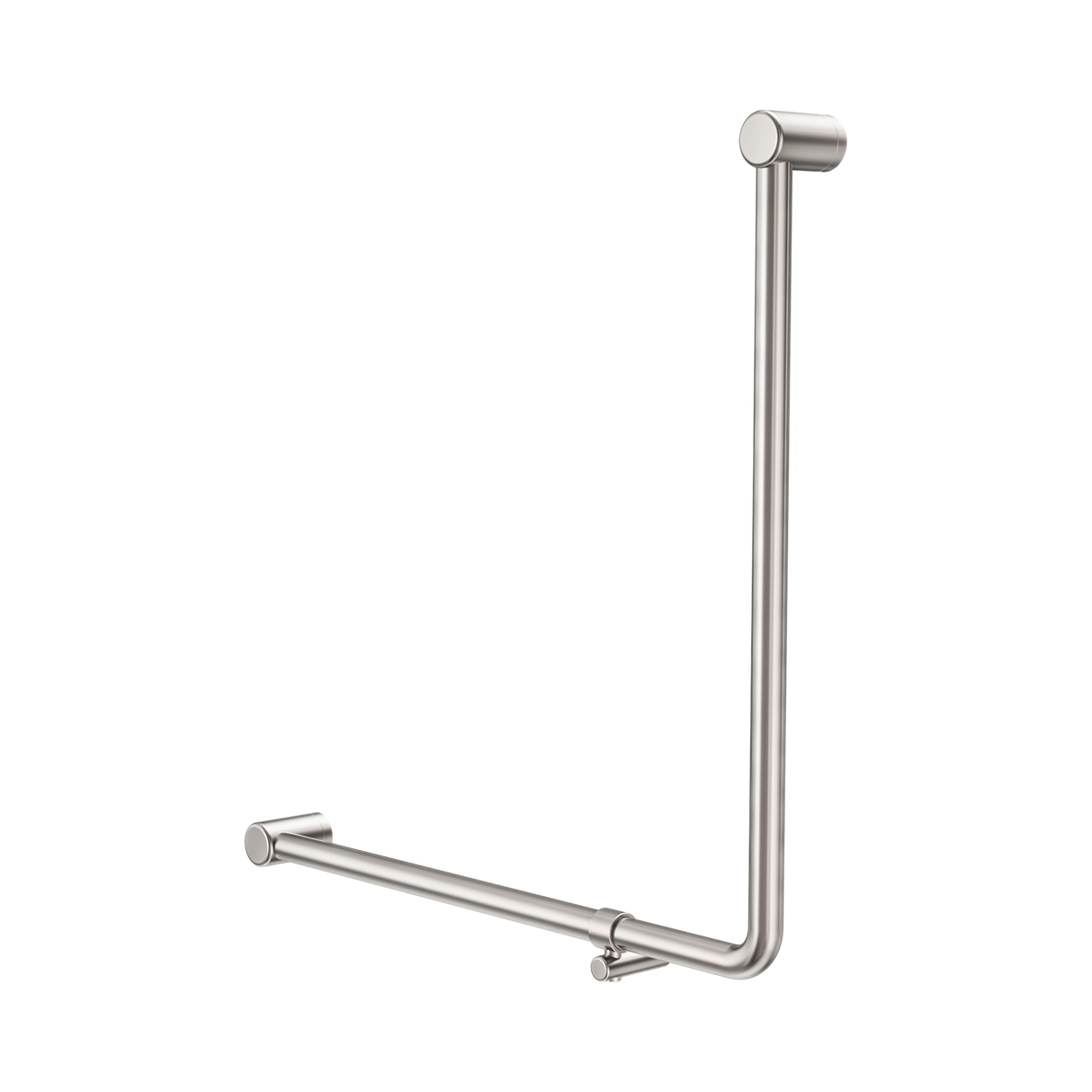 An image of Nero Tapware Mecca Care 32mm 90 Degree NZ4121 Accessible Toilet Grab Rail 750X750mm Brushed Nickel