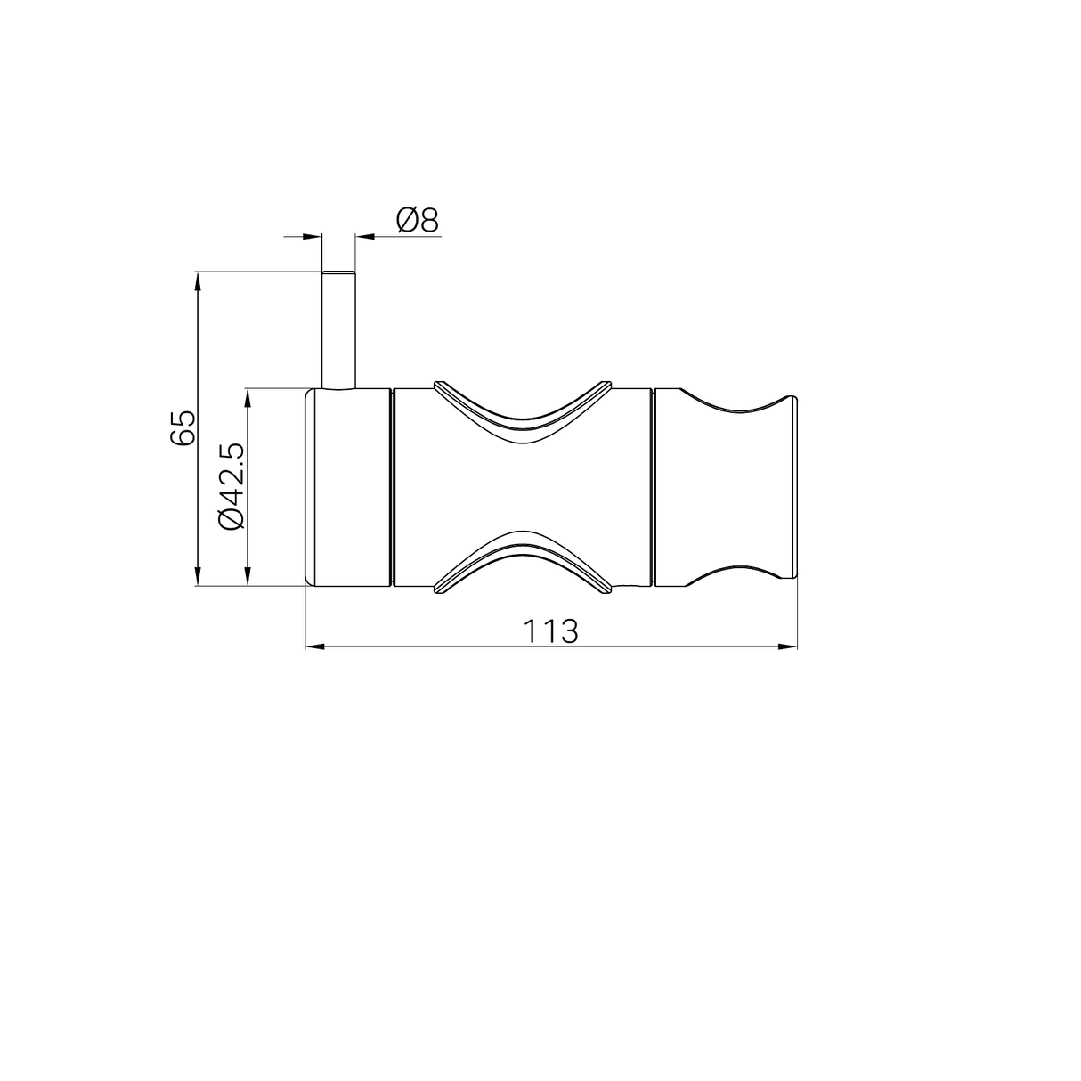 A line drawing of Nero Tapware Slider For Mecca Care 32mm Grab Rail Shower Rail Set Matte Black