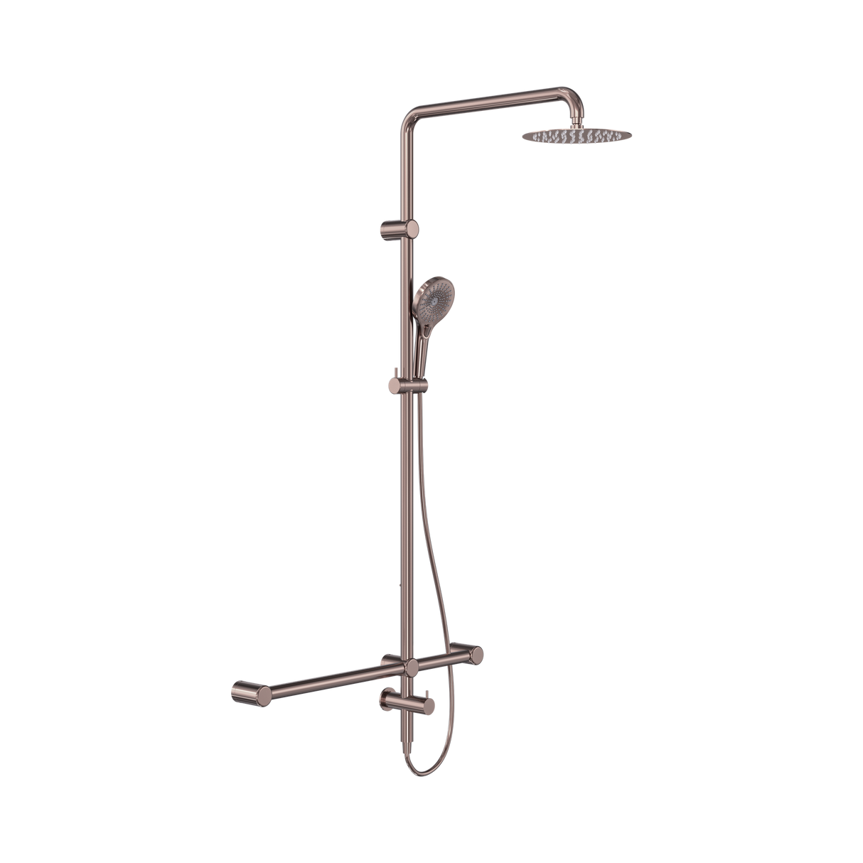 An image of Nero Tapware Mecca Care 32mm T Bar Grab Rail 1100x750mm Twin Shower Set Brushed Bronze