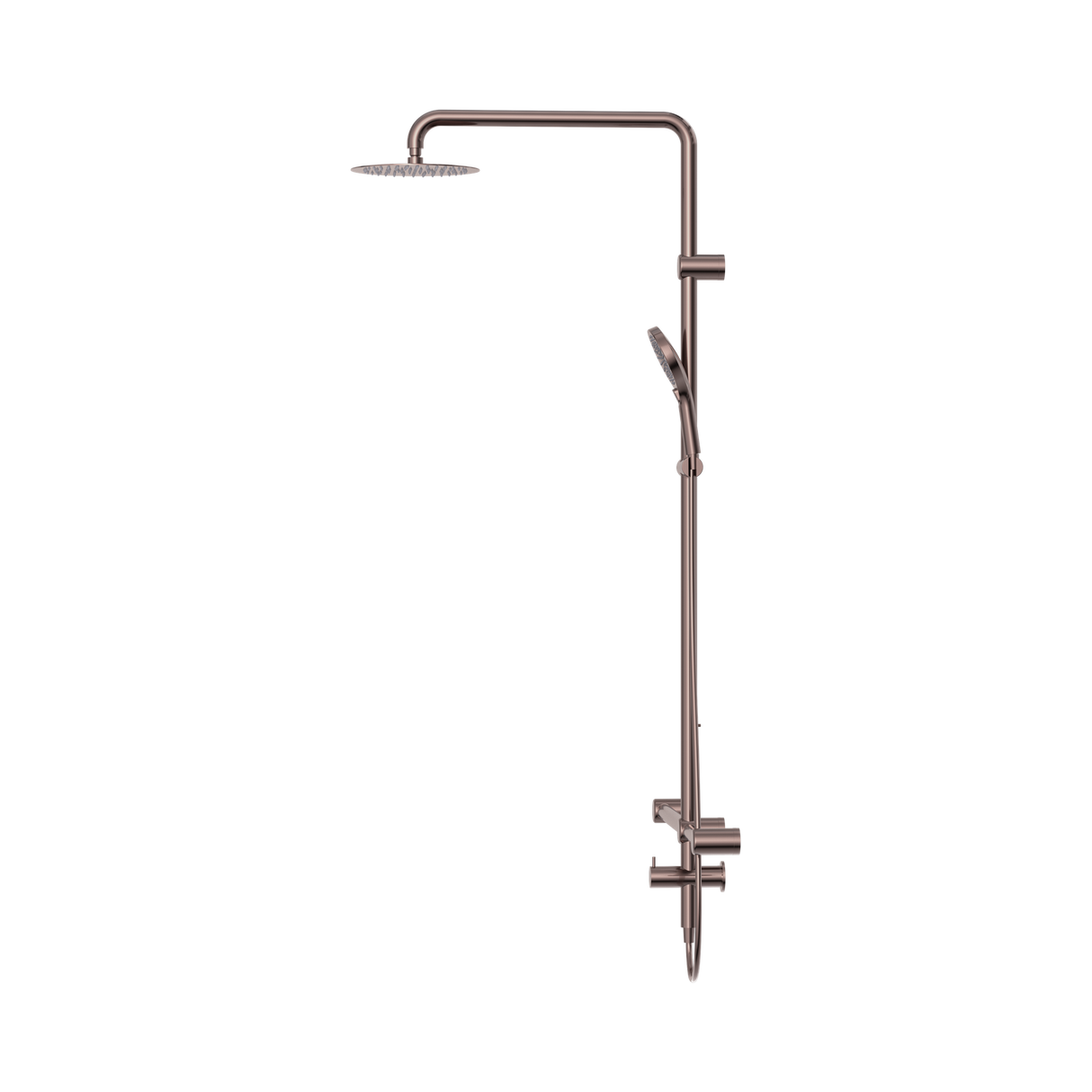 An image of Nero Tapware Mecca Care 32mm T Bar Grab Rail 1100x750mm Twin Shower Set Brushed Bronze