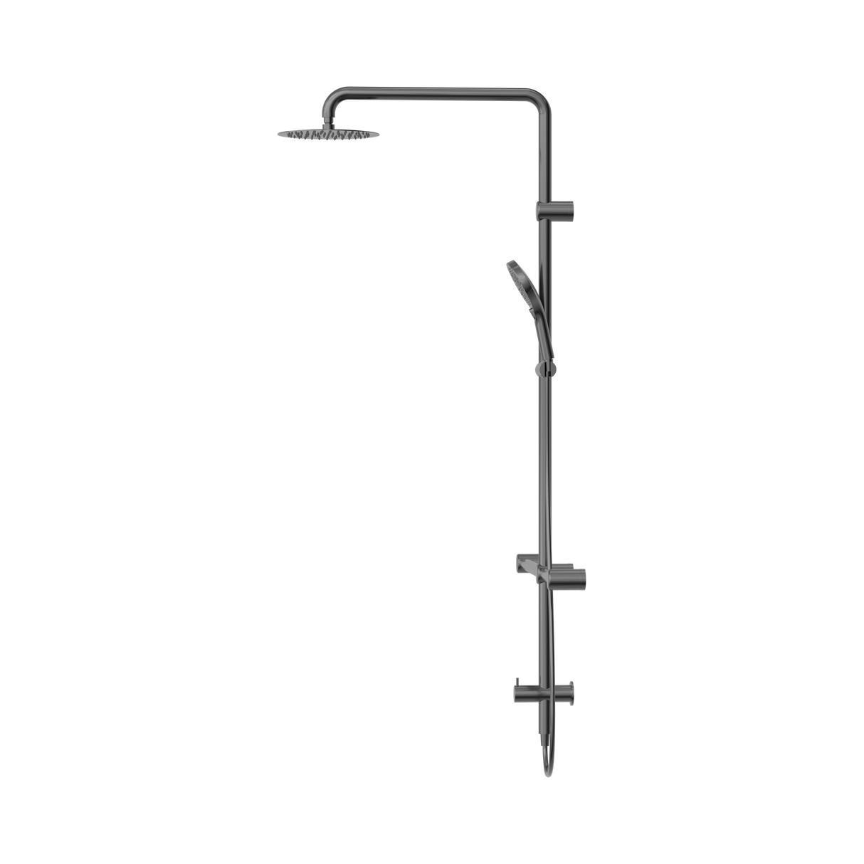 An image of Nero Tapware Mecca Care 32mm T Bar Grab Rail 1100x750mm Twin Shower Set Gun Metal