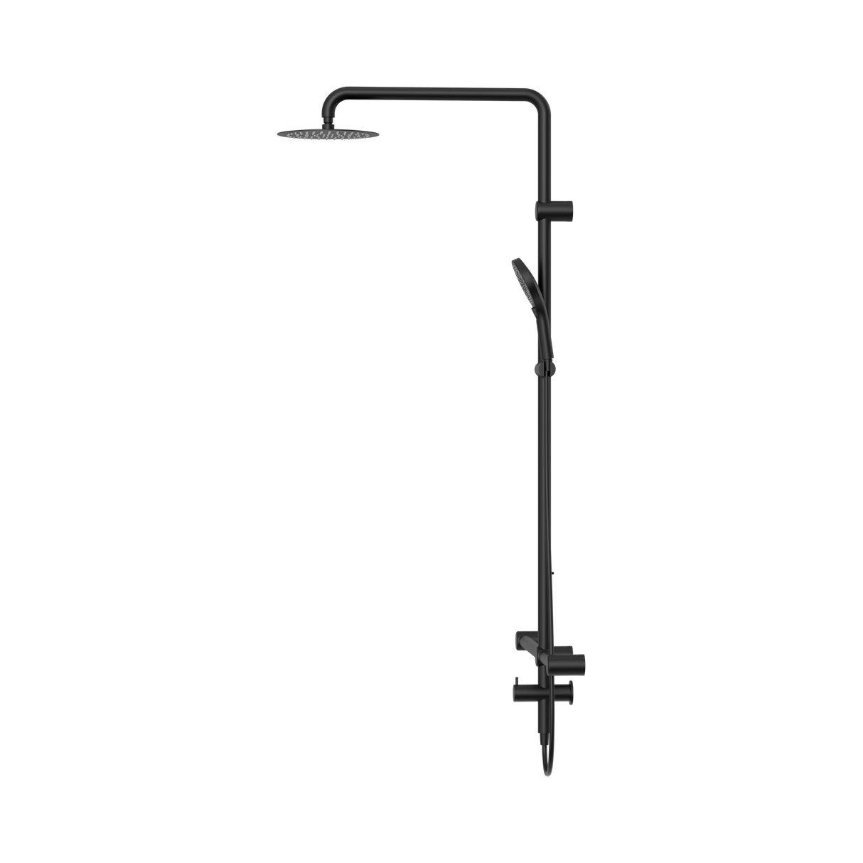 An image of Nero Tapware Mecca Care 32mm T Bar Grab Rail 1100x750mm Twin Shower Set Matte Black
