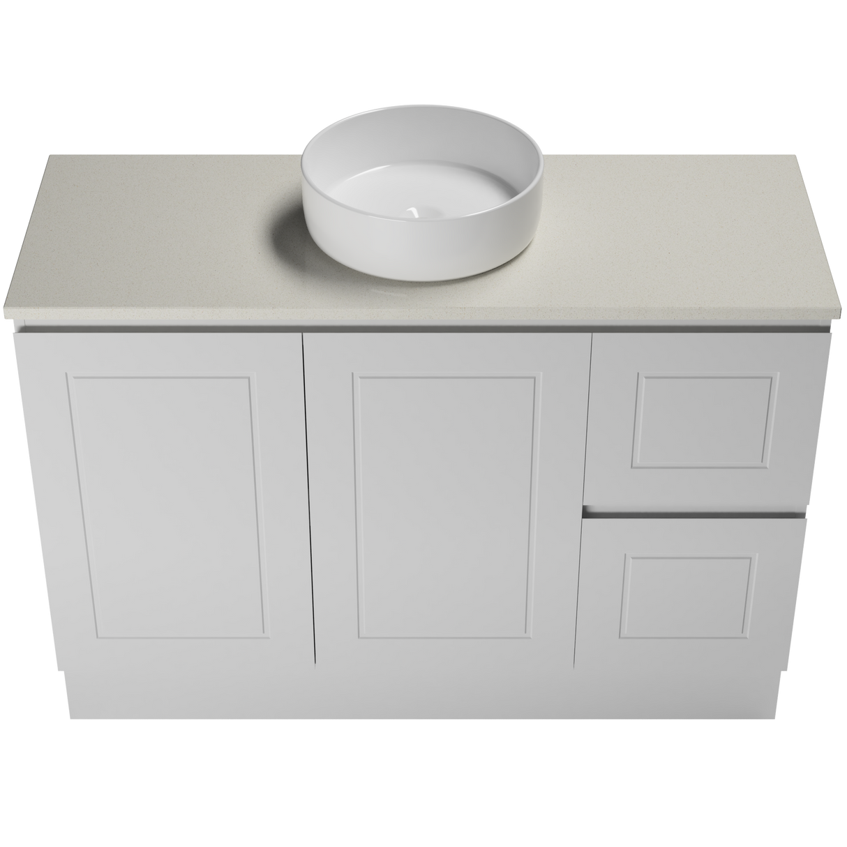 Nevada Classic Vanity 1200mm Centre White Gloss Above Counter Basin SilkSurface Top Floor standing (NVC-V-1200-C-SSA-F)