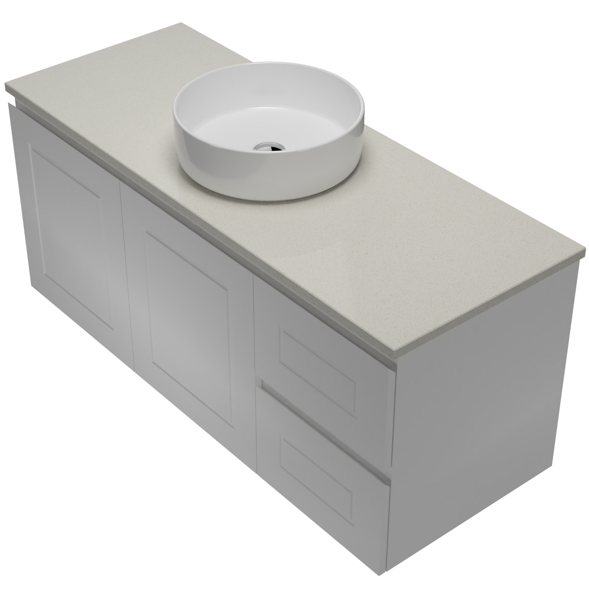 Nevada Classic Vanity 1200mm Centre White Gloss Above Counter Basin SilkSurface Top Wall hung (NVC-V-1200-C-SSA-W)