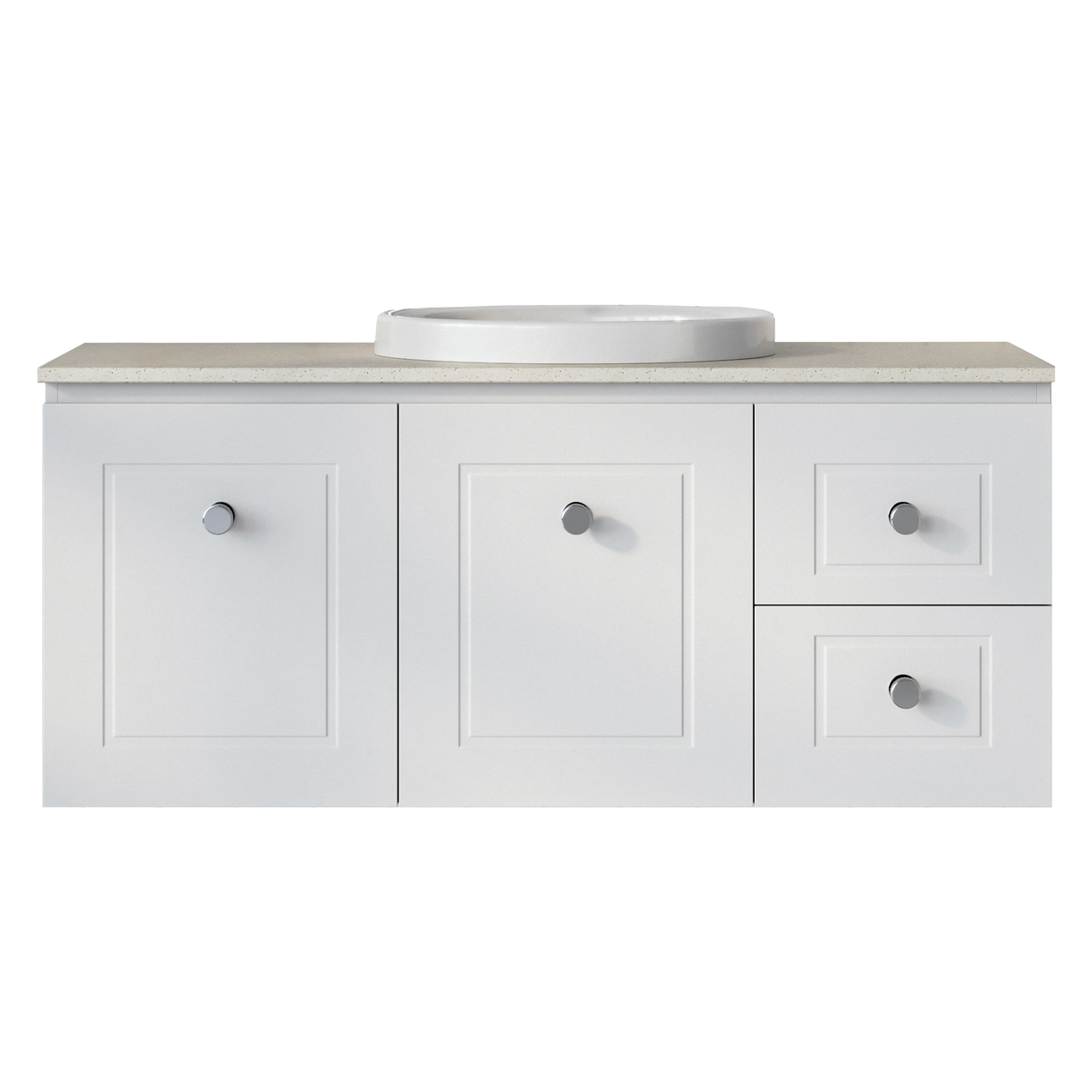 Nevada Classic Vanity 1200mm Centre White Gloss Above Counter Basin SilkSurface Top Wall hung (NVC-V-1200-C-SSA-W)