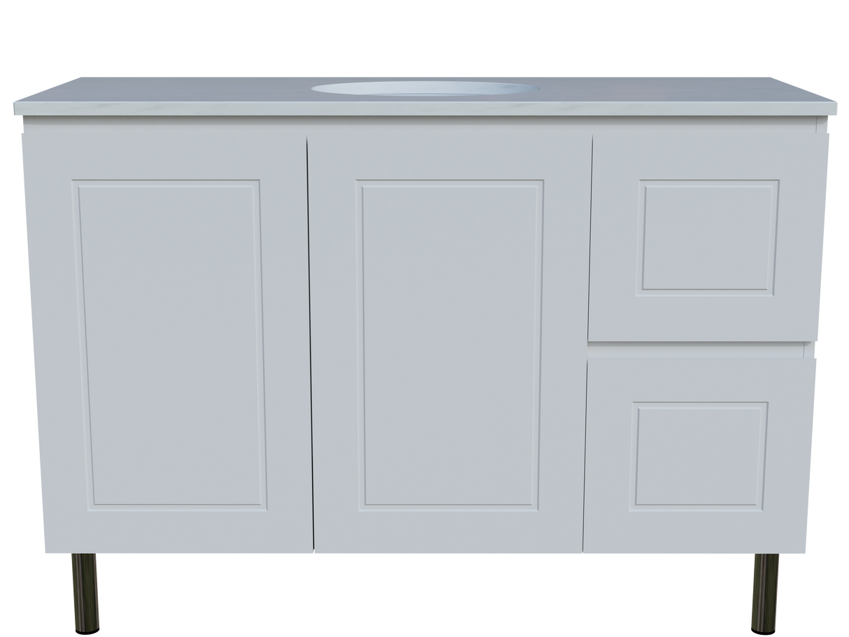 Nevada Classic Vanity 1200mm Centre White Gloss Under Counter Basin SilkSurface Top On Legs (NVC-V-1200-C-SSU-L)