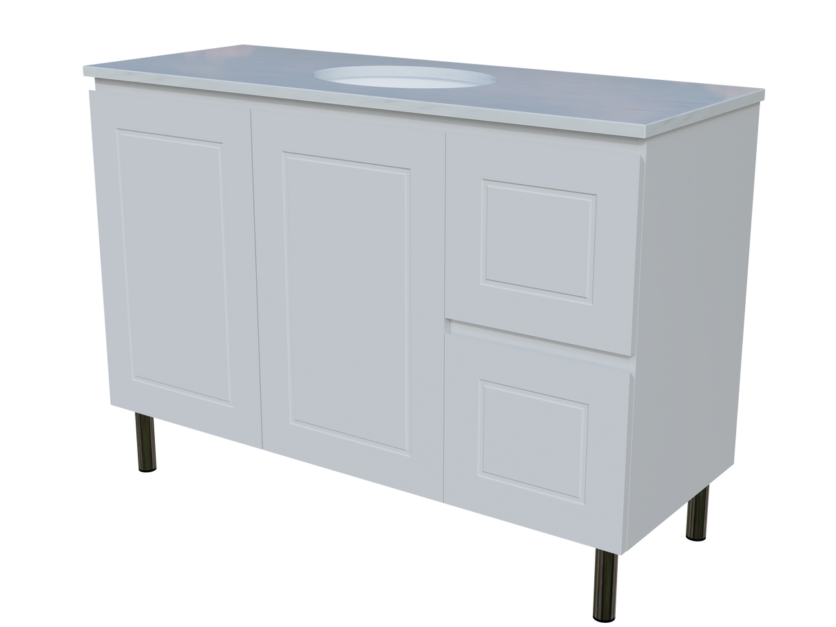Nevada Classic Vanity 1200mm Centre White Gloss Under Counter Basin SilkSurface Top On Legs (NVC-V-1200-C-SSU-L)