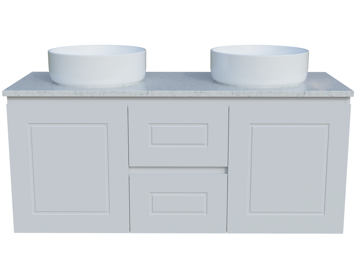 Nevada Classic Vanity 1200mm Double White Gloss Above Counter Basins SilkSurface Top Wall hung (NVC-V-1200-D-SSA-W)