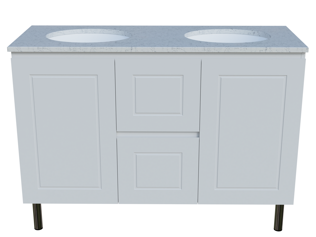 Nevada Classic Vanity 1200mm Double White Gloss Under Counter Basins SilkSurface Top On Legs (NVC-V-1200-D-SSU-L)