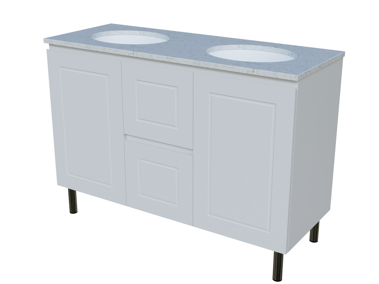 Nevada Classic Vanity 1200mm Double White Gloss Under Counter Basins SilkSurface Top On Legs (NVC-V-1200-D-SSU-L)