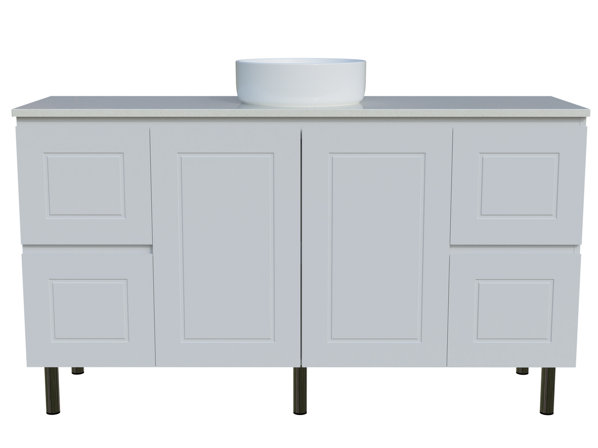 Nevada Classic Vanity 1500mm Centre White Gloss Above Counter Basin SilkSurface Top On Legs (NVC-V-1500-C-SSA-L)