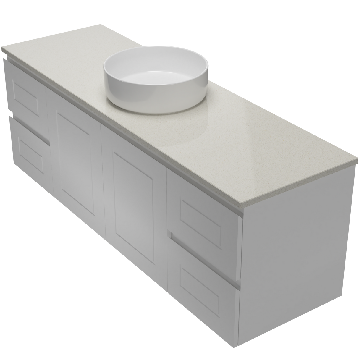 Nevada Classic Vanity 1500mm Centre White Gloss Above Counter Basin SilkSurface Top Wall hung (NVC-V-1500-C-SSA-W)