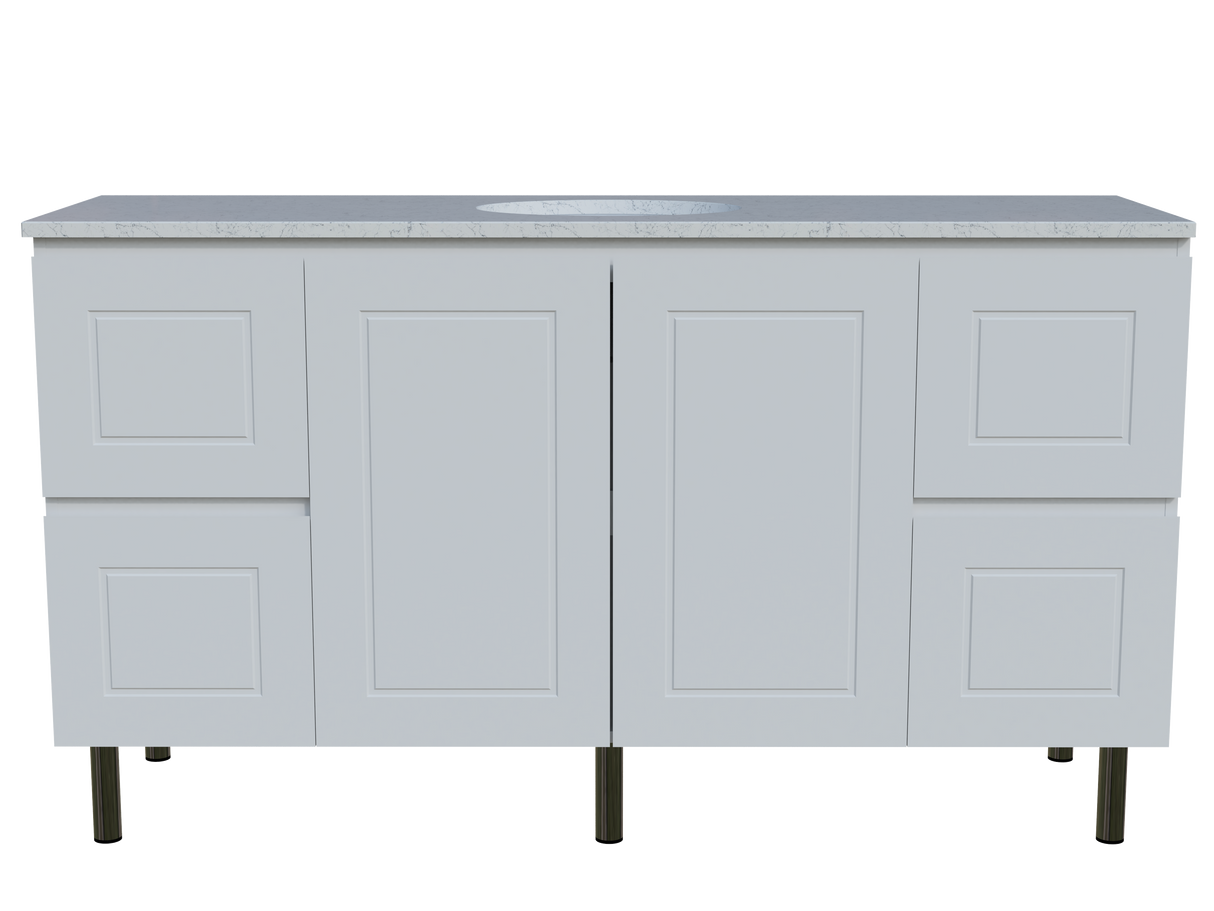 Nevada Classic Vanity 1500mm Centre White Gloss Under Counter Basin SilkSurface Top On Legs (NVC-V-1500-C-SSU-L)