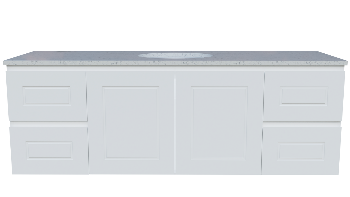 Nevada Classic Vanity 1500mm Centre White Gloss Under Counter Basin SilkSurface Top Wall hung (NVC-V-1500-C-SSU-W)