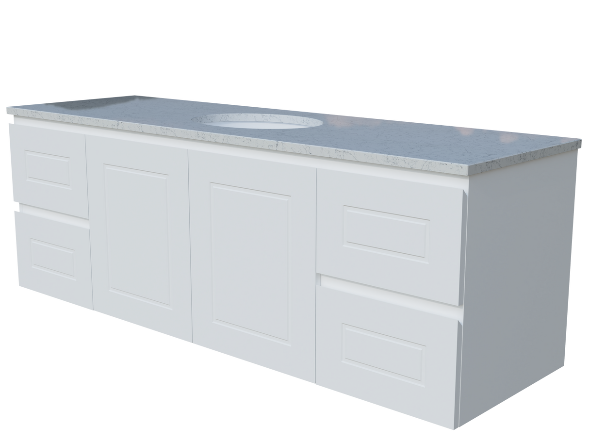Nevada Classic Vanity 1500mm Centre White Gloss Under Counter Basin SilkSurface Top Wall hung (NVC-V-1500-C-SSU-W)