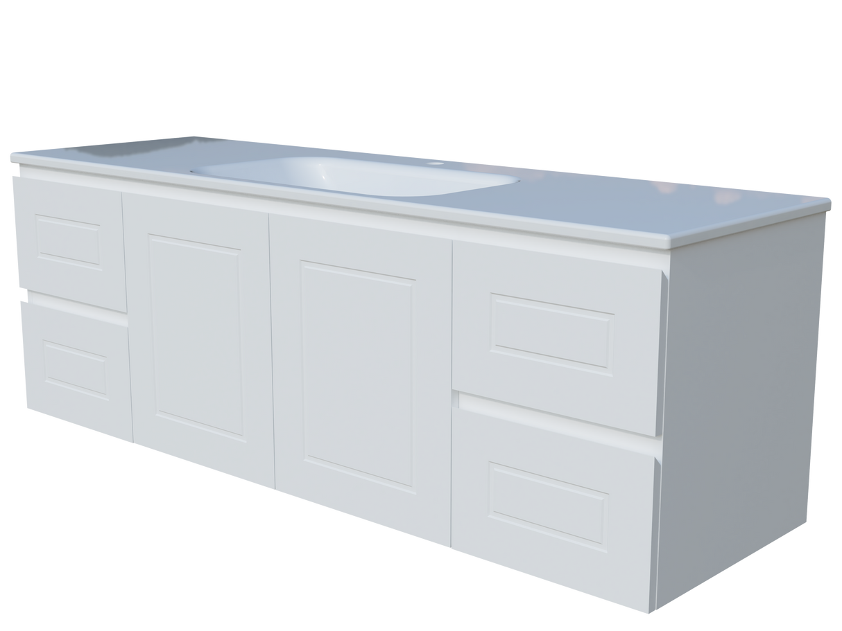 Nevada Classic Vanity 1500mm Centre Bowl Stadium Top Wall hung (NVC-V-1500-C-STD-W)