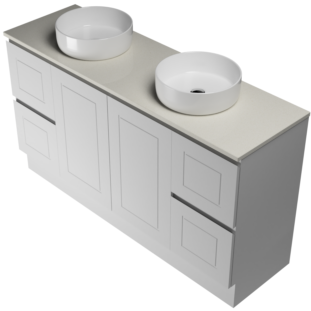 Nevada Classic Vanity 1500mm Double White Gloss Above Counter Basins SilkSurface Top Floor standing (NVC-V-1500-D-SSA-F)