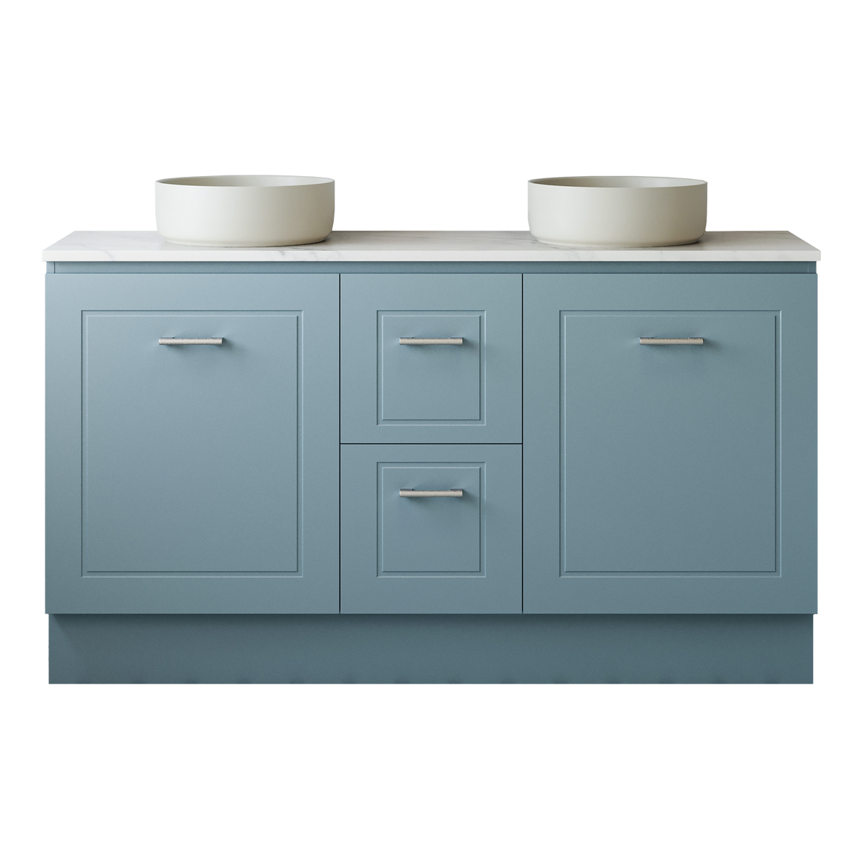 Nevada Classic Vanity 1500mm Double White Gloss Above Counter Basins SilkSurface Top Floor standing (NVC-V-1500-D-SSA-F)
