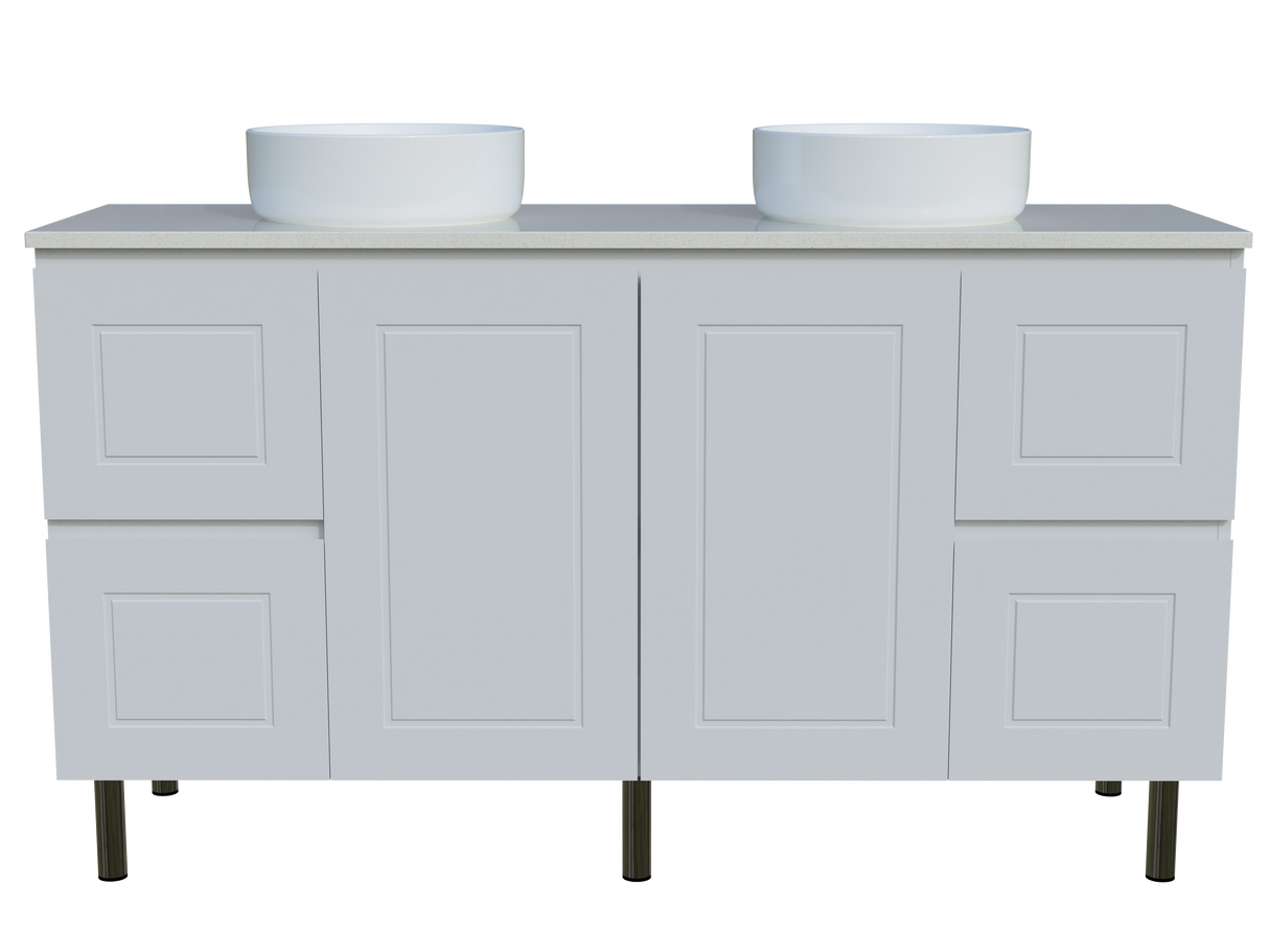 Nevada Classic Vanity 1500mm Double White Gloss Above Counter Basins SilkSurface Top On Legs (NVC-V-1500-D-SSA-L)