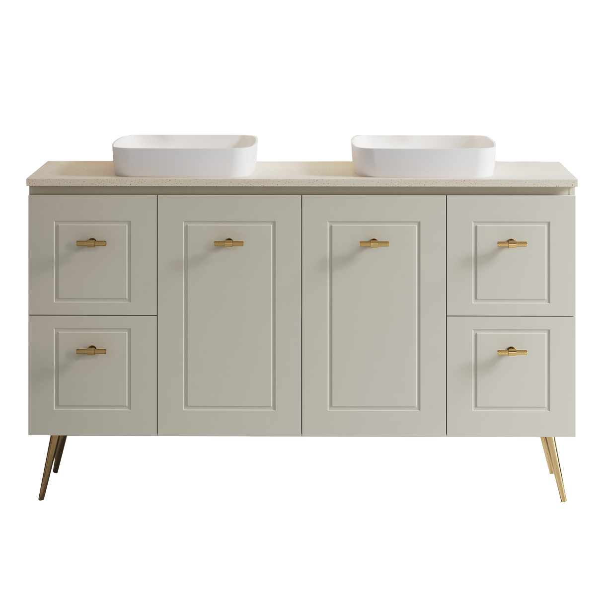 Nevada Classic Vanity 1500mm Double White Gloss Above Counter Basins SilkSurface Top On Legs (NVC-V-1500-D-SSA-L)
