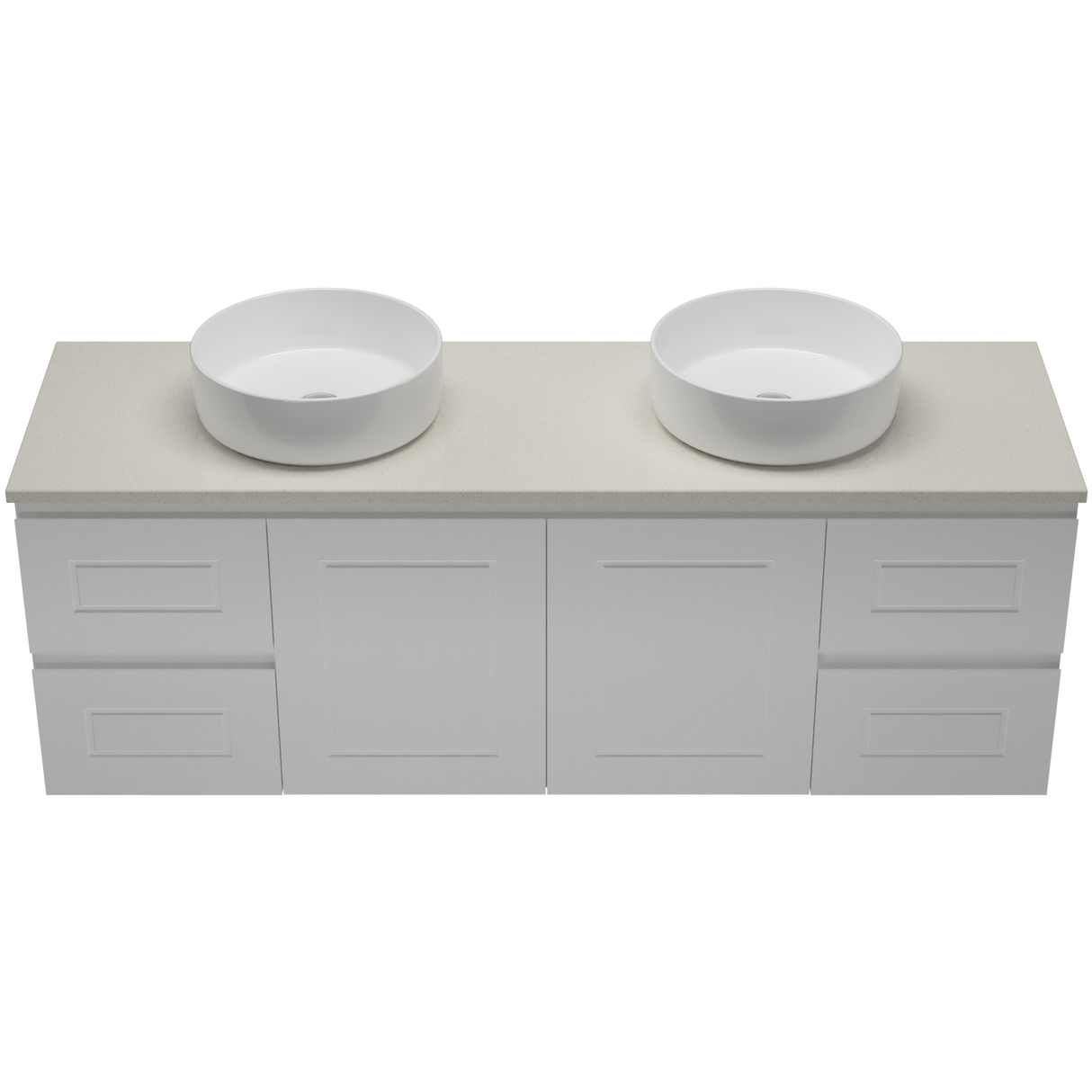 Nevada Classic Vanity 1500mm Double White Gloss Above Counter Basins SilkSurface Top Wall hung (NVC-V-1500-D-SSA-W)
