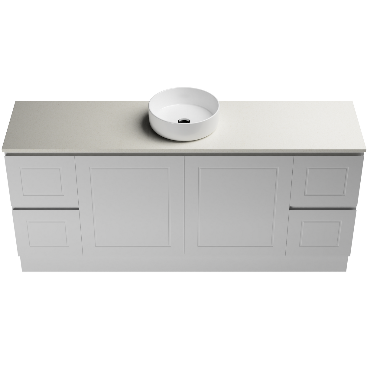 Nevada Classic Vanity 1800mm Centre White Gloss Above Counter Basin SilkSurface Top Floor standing (NVC-V-1800-C-SSA-F)